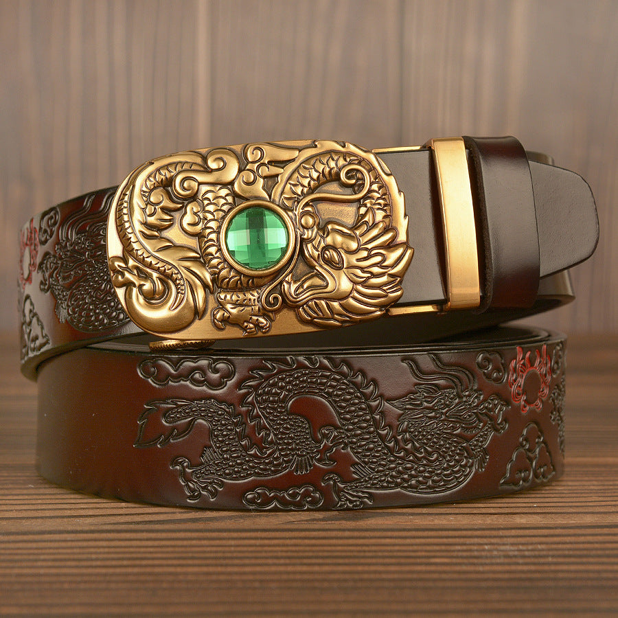 Men Western Dragon Buckle Genuine Leather Belt