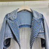 Women Beaded Fringe Tassels Rivet Denim Cropped Jacket