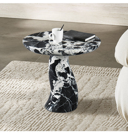 Modern Scandinavian Black Marble Round Side Table