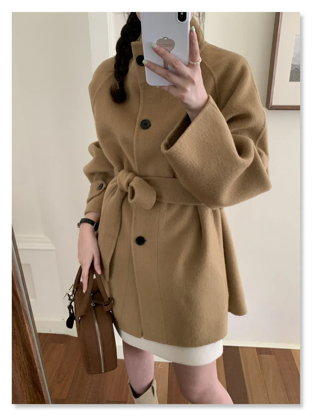 Double-Faced Wool Stand Collar Short Coat