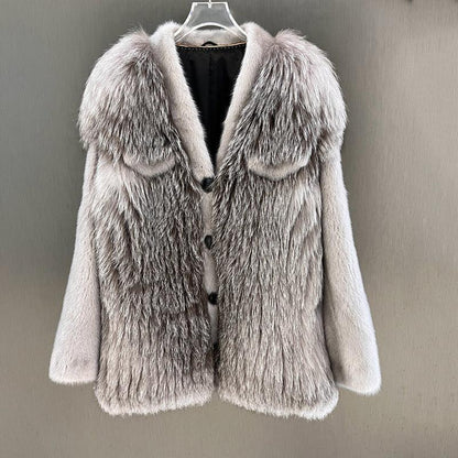 IN STOCK Women’s Mink and Real Fox Fur Coat Winter Jacket