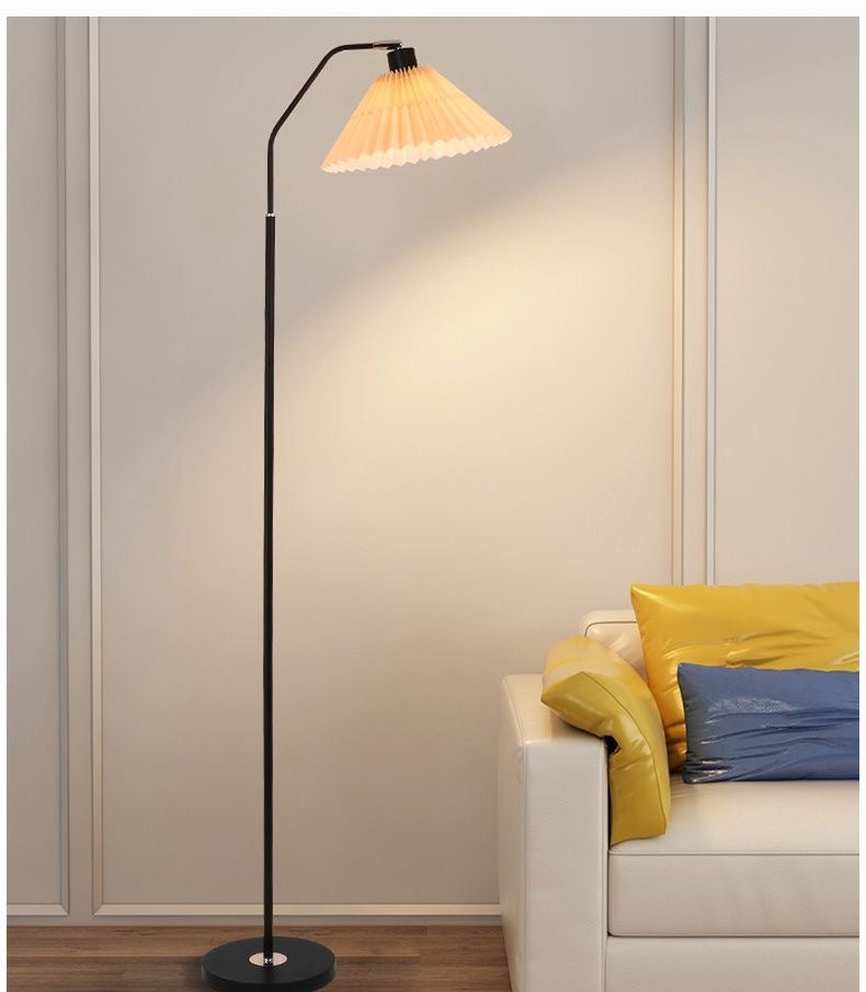 Minimalist pleated fabric arc floor lamp