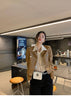 Women Cropped Leather Jacket Short Brown