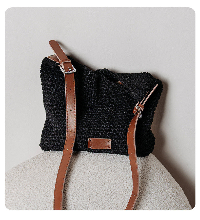 Black Woven Armpit Shoulder Purse Bag