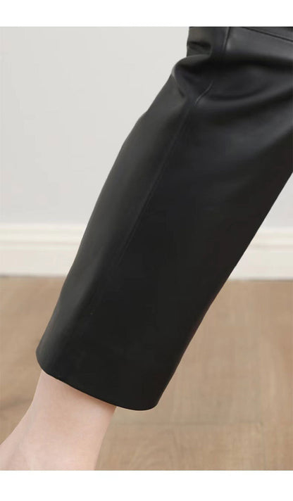 Women’s High Waisted Black Cropped Leather Pants