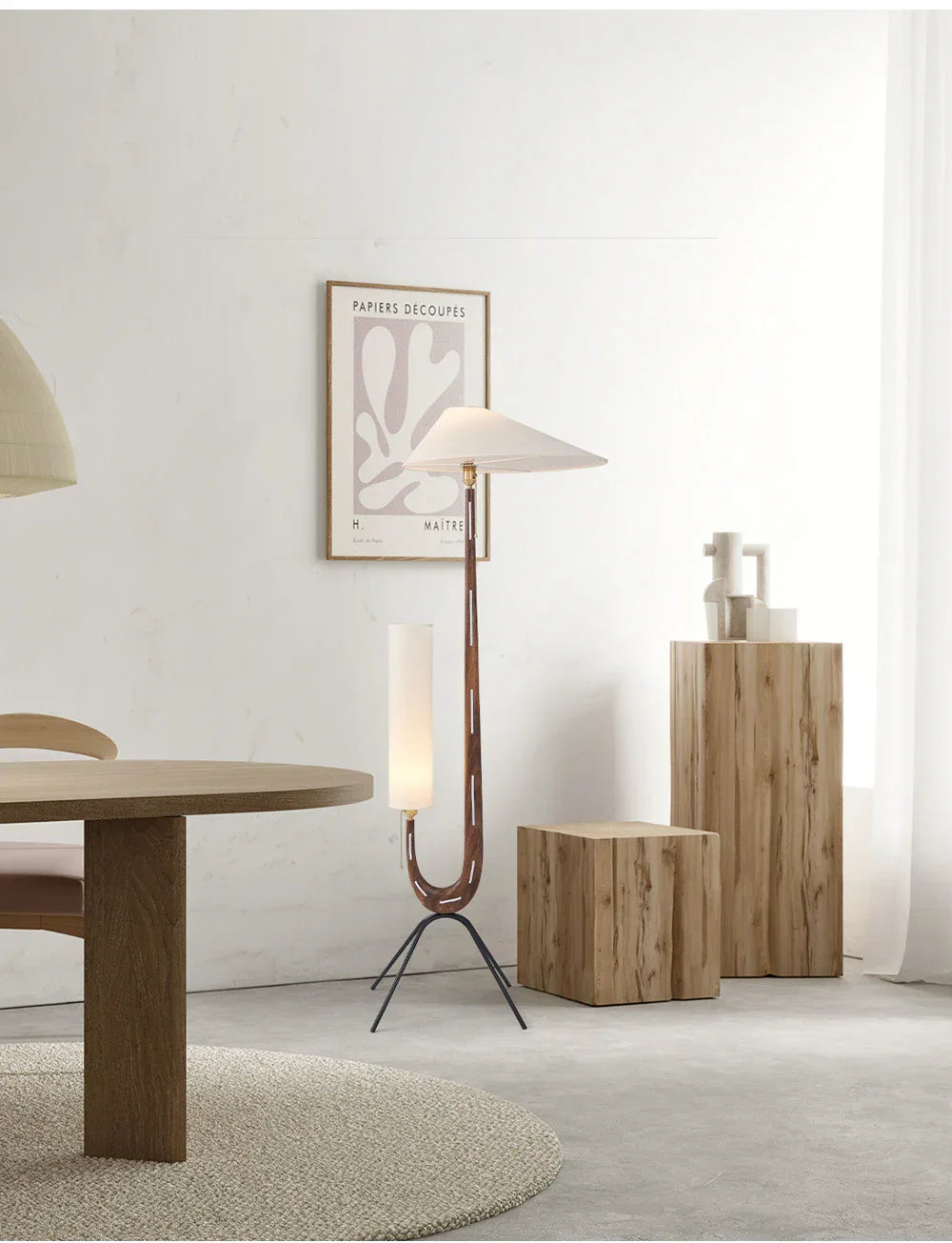 Vintage wabi sabi solid wood boho floor lamp