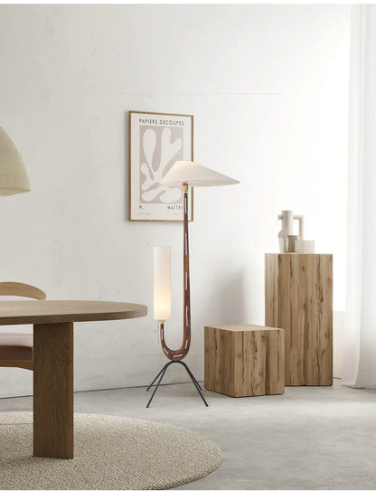 Vintage wabi sabi solid wood boho floor lamp