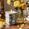 Green Veined Natural Marble Candle Holder with Square Open Top