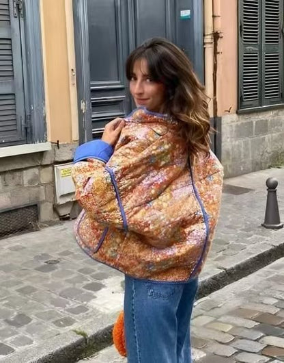 Women’s Floral Quilted Cotton Coat Lightweight Padded Jacket