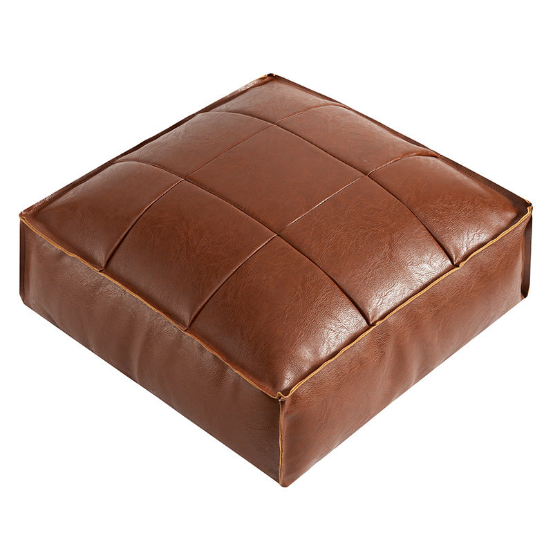 Faux Leather Pouf Ottoman Floor Cushion Cover