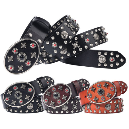 Black Leather Biker Belt with Rivets for Men and Women