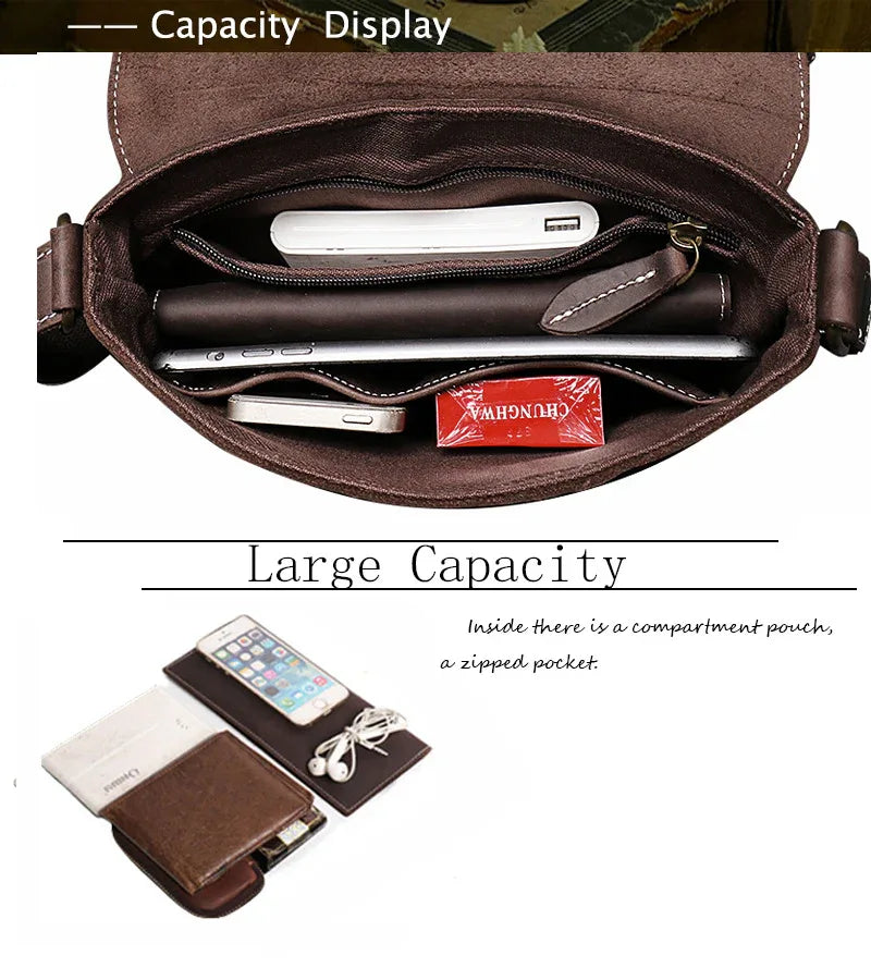 Retro crazy horse leather crossbody shoulder bag