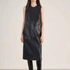 Women Black Genuine Leather Sleeveless Long Dress