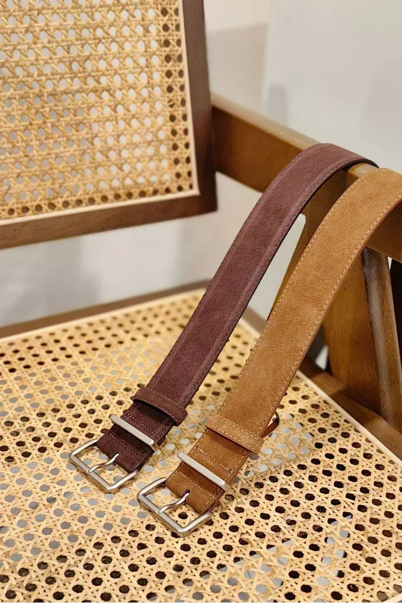 women suede leather wide belt with silver buckle