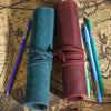 Retro cowhide roll up leather pencil case
