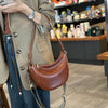 Leather Shoulder Bag Half-Moon Purse with Wide Strap