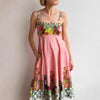 Pink linen printed suspender midi sundress