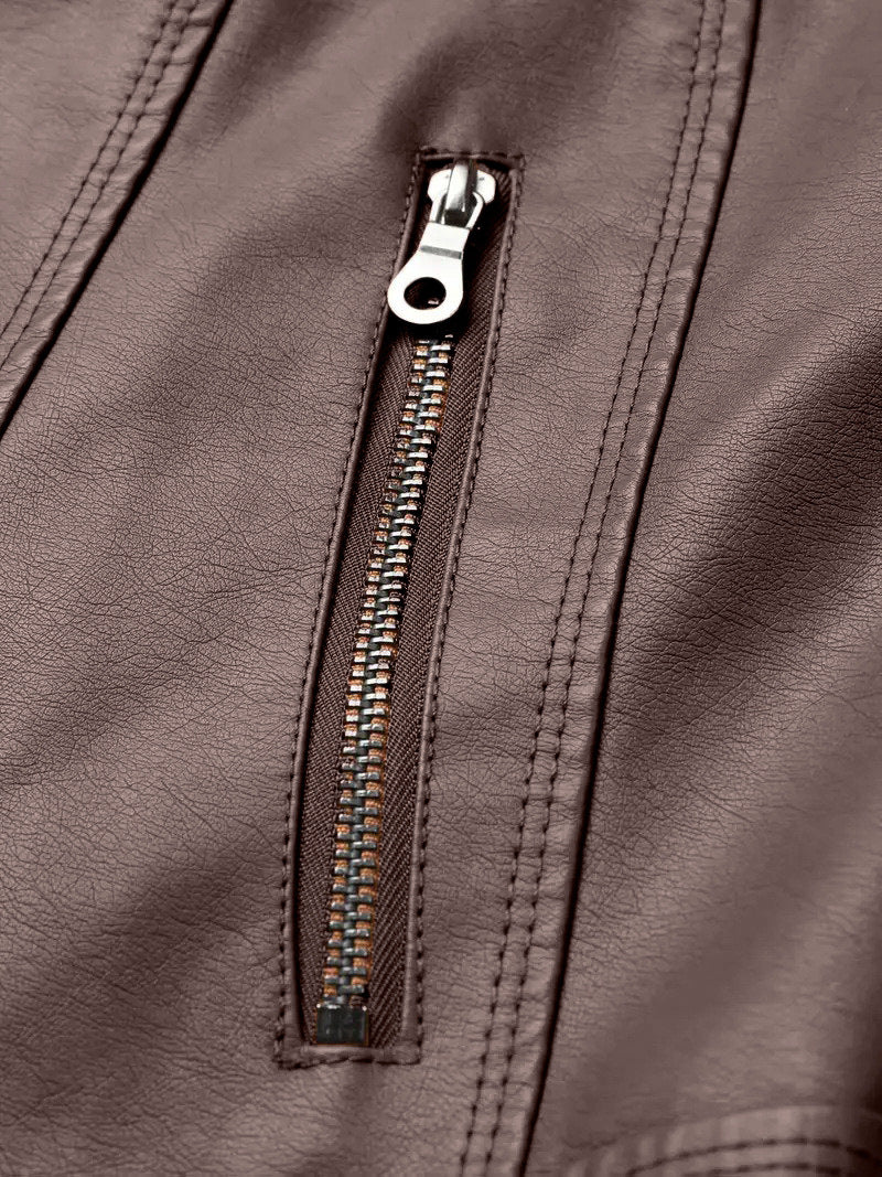 Brown Jacket for Women Slim Fit Faux Leather Motorcycle Biker