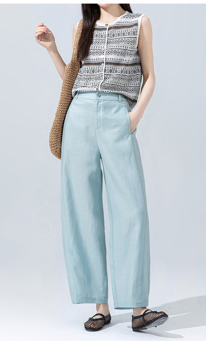 Women’s linen pants with cropped wide leg drape