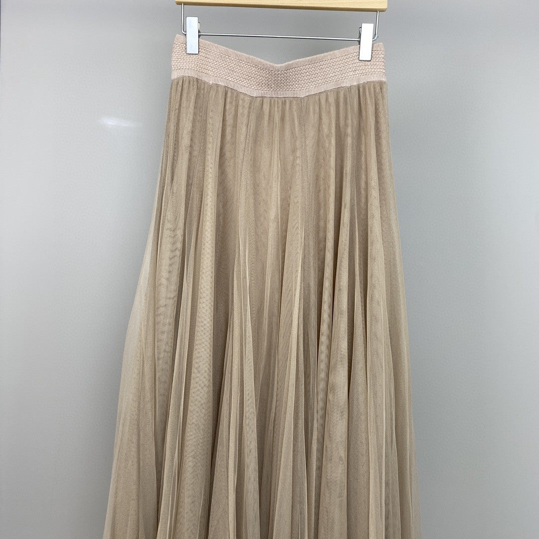 Women’s Cashmere Mesh Patchwork Long Midi Skirt