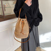 Straw Beach Bucket Bag for Women with Leather Strap
