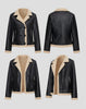 Black Faux Leather Jacket with Beige Shearling for Women