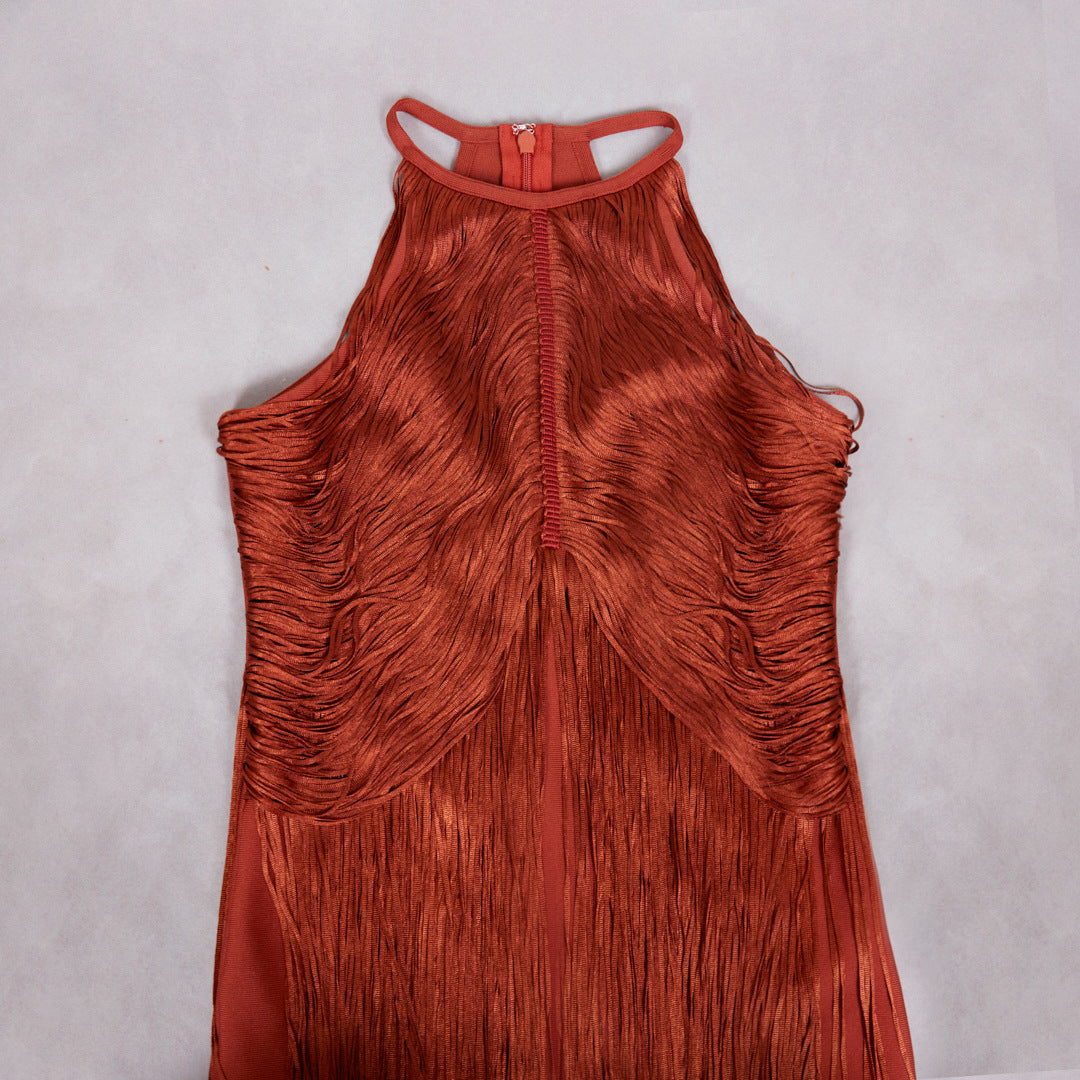 Fringe halter tassel party dress