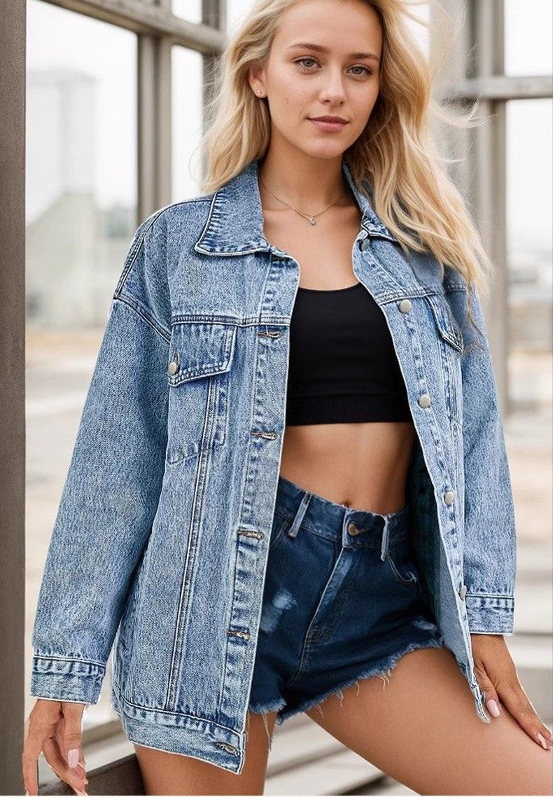 Women's Oversized Drop Shoulder Denim Coat