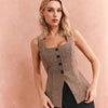Plaid Khaki Sleeveless Tank Top Jacket