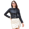Women’s Faux Leather Motorcycle Jacket with Belt