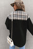 Black Plaid Patchwork Oversized Denim Shirt Jacket for Women