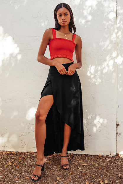 high waisted maxi flared skirt