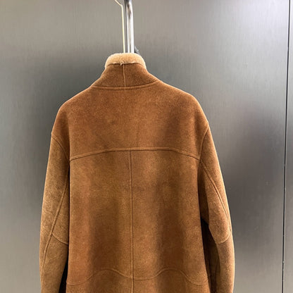 Women Suede Merino Shearling Fur Coat Motorcycle Jacket