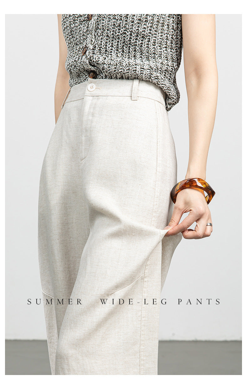 High waist wide leg linen pants for women