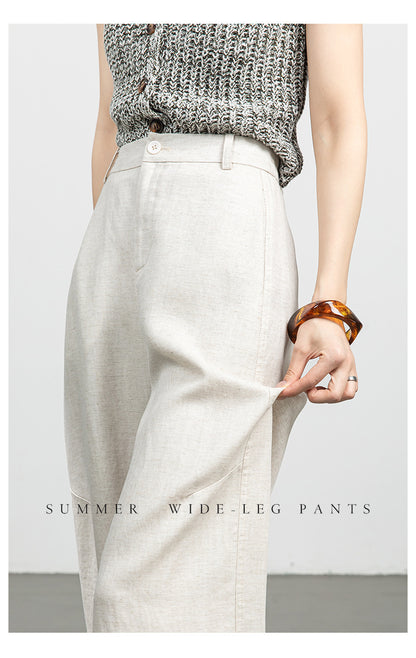 High waist wide leg linen pants for women