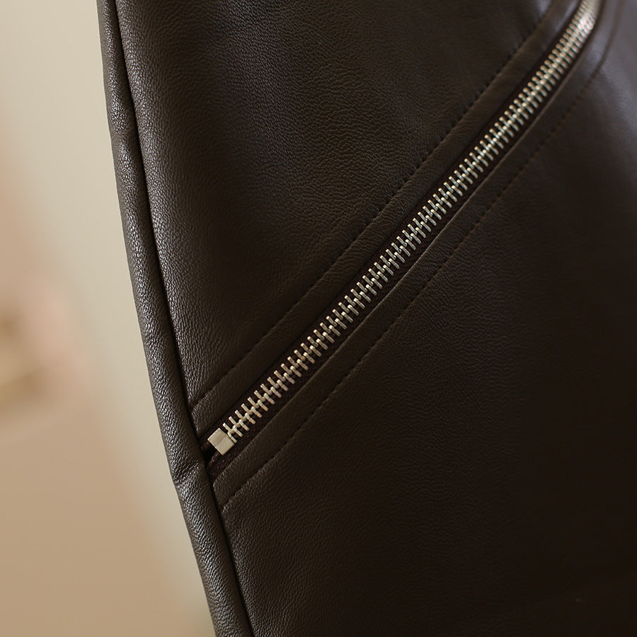 Leather Mini Skirt with Asymmetrical Front Zipper