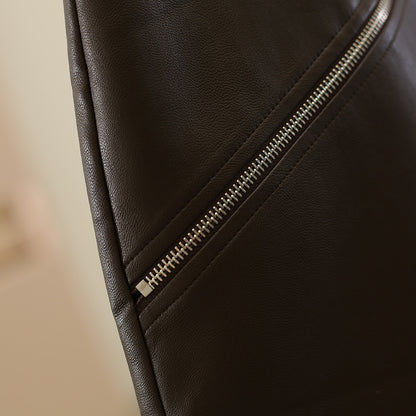 Leather Mini Skirt with Asymmetrical Front Zipper
