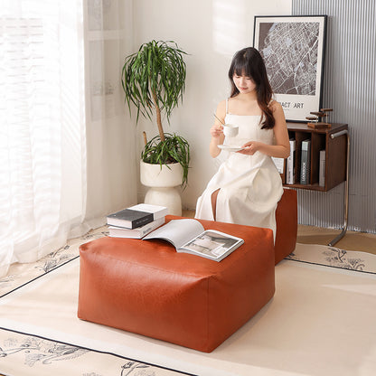 Faux Leather Pouf Ottoman Cover for Relaxed Floor Seating