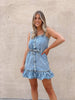 waist tie denim suspender mini dress