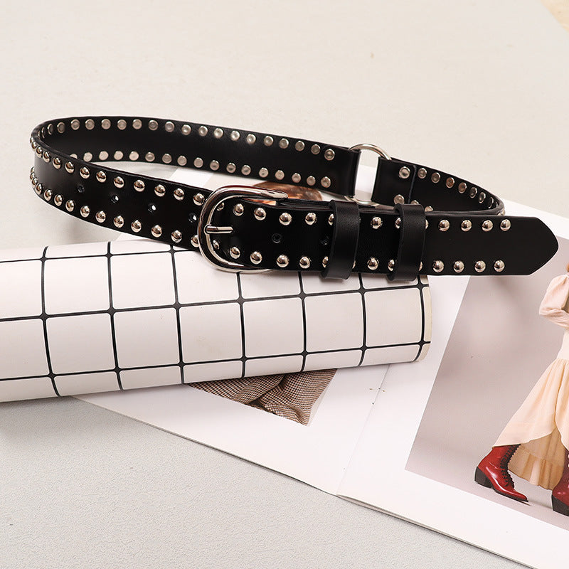 Women black western stud leather belt