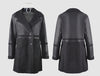 Women's Mid-Length Faux Leather Jacket with Shearling Trim