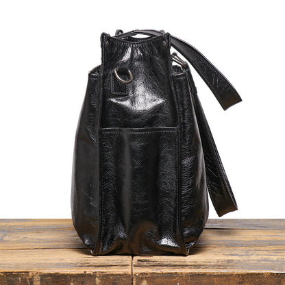 Leather Men's Business Laptop Briefcase with Shoulder Strap