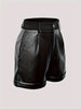 Black Faux Leather High Waisted Shorts for Women with Folded Hem