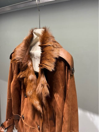 Women’s Real Suede Fur Collar Jacket Double-Breasted