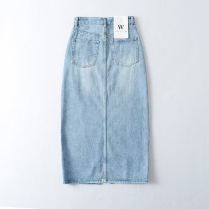 long denim skirt outfit