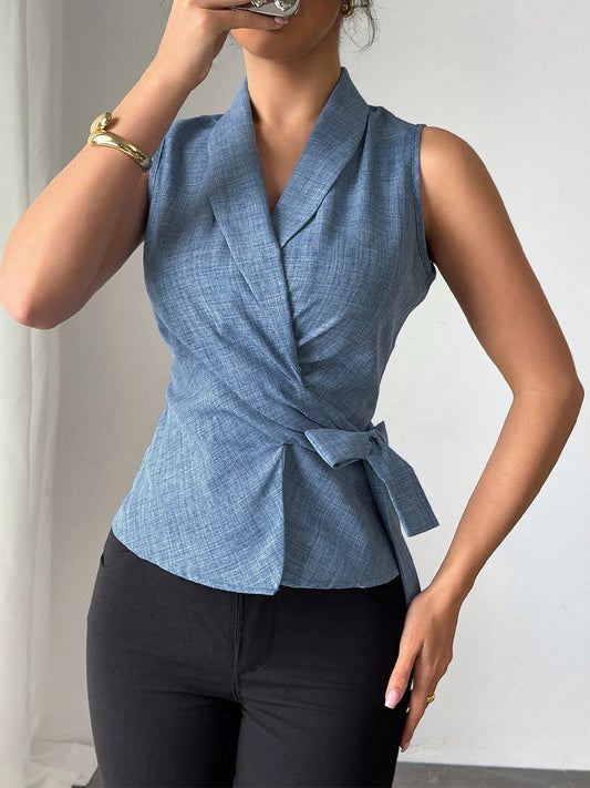 Women's Lapel Collar Wrap Crop Top Workwear Vest