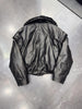 Genuine leather women bomber jacket with fur collar