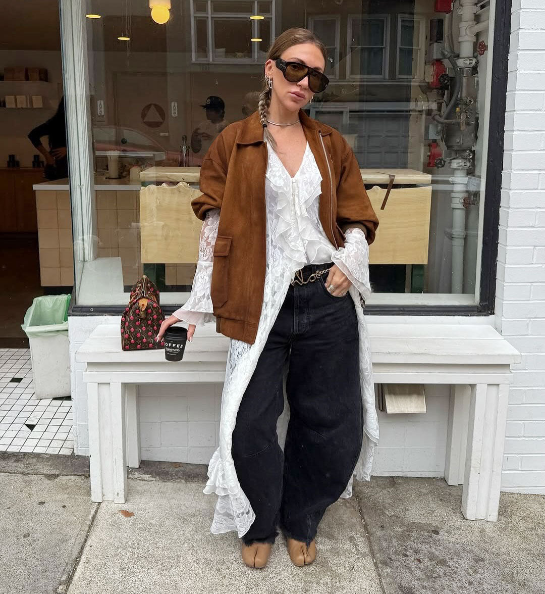 Brown Faux Suede Jacket Oversized Retro for Women