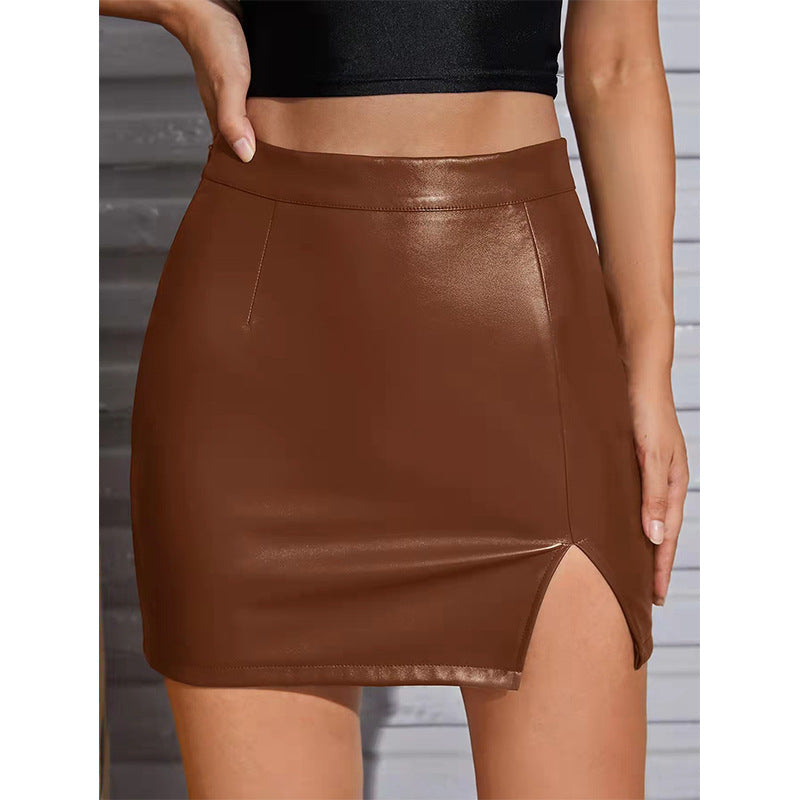 Split Hem Leather Skirt