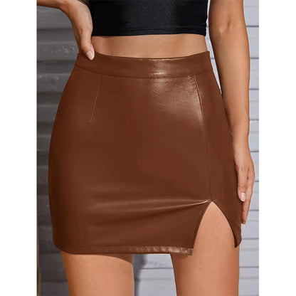 Split Hem Leather Skirt